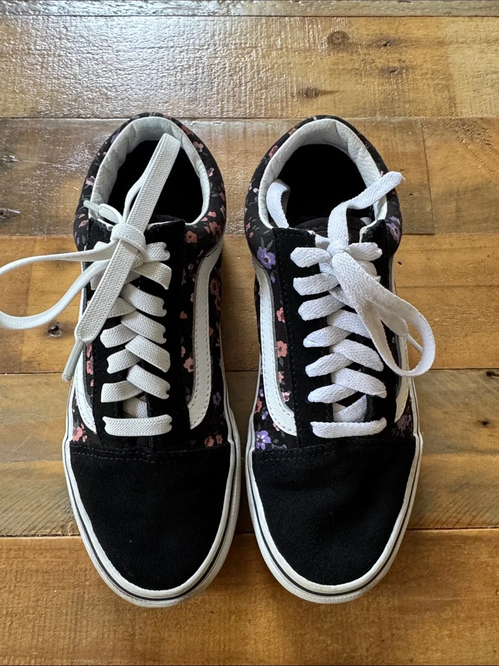 Vans Black Low-Top Sneakers with Pink & Purple Floral Print old skool girls 5